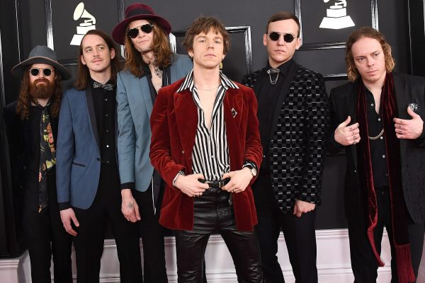 Musicians Matthan Minster, Nick Bockrath, Daniel Tichenor, Matt Schultz, Brad Shultz and Jared Champion of Cage the Elephant attends The 59th GRAMMY Awards at STAPLES Center. Credits: Jon Kopaloff