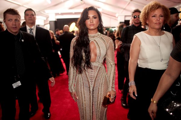 Demi Lovato wearing a dress by Julien MacDonald