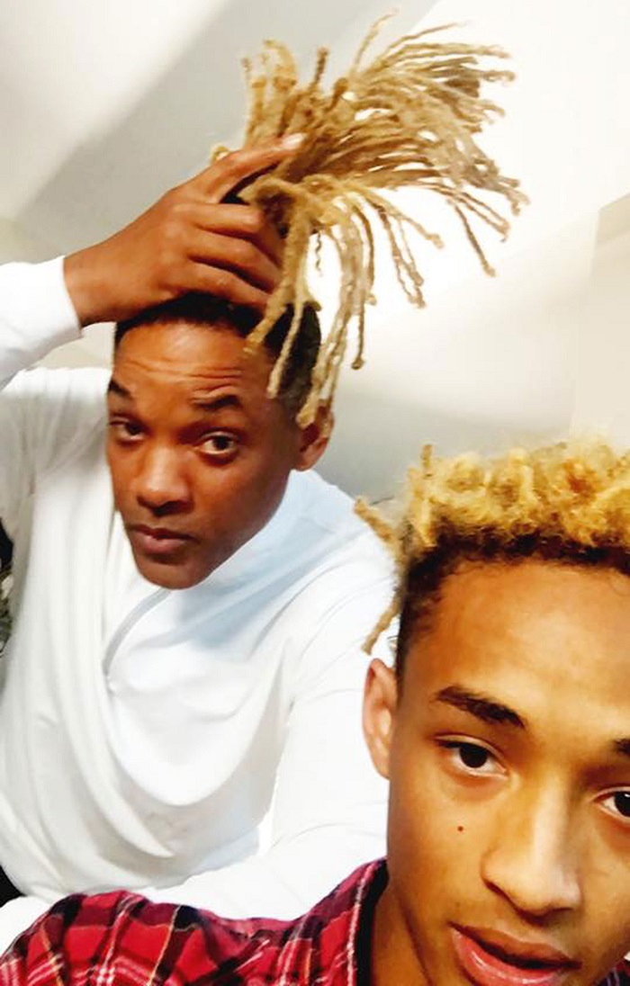 Will Smith messing around with his son's chopped dreads.