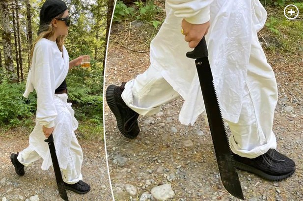 Rare Photo of Ashley Olsen As She Goes Hiking With a Machete and a Drink